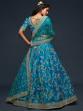 Pleasant Teal Blue Thread Embroidery Art Silk Wedding Lehenga Choli - Zeel Clothing