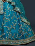 Pleasant Teal Blue Thread Embroidery Art Silk Wedding Lehenga Choli - Zeel Clothing