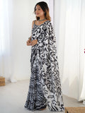 Pleasant White Digital Printed Chinon Party Wear Saree With Blouse - Zeel Clothing