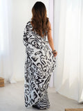 Pleasant White Digital Printed Chinon Party Wear Saree With Blouse - Zeel Clothing