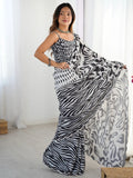 Pleasant White Digital Printed Chinon Party Wear Saree With Blouse - Zeel Clothing