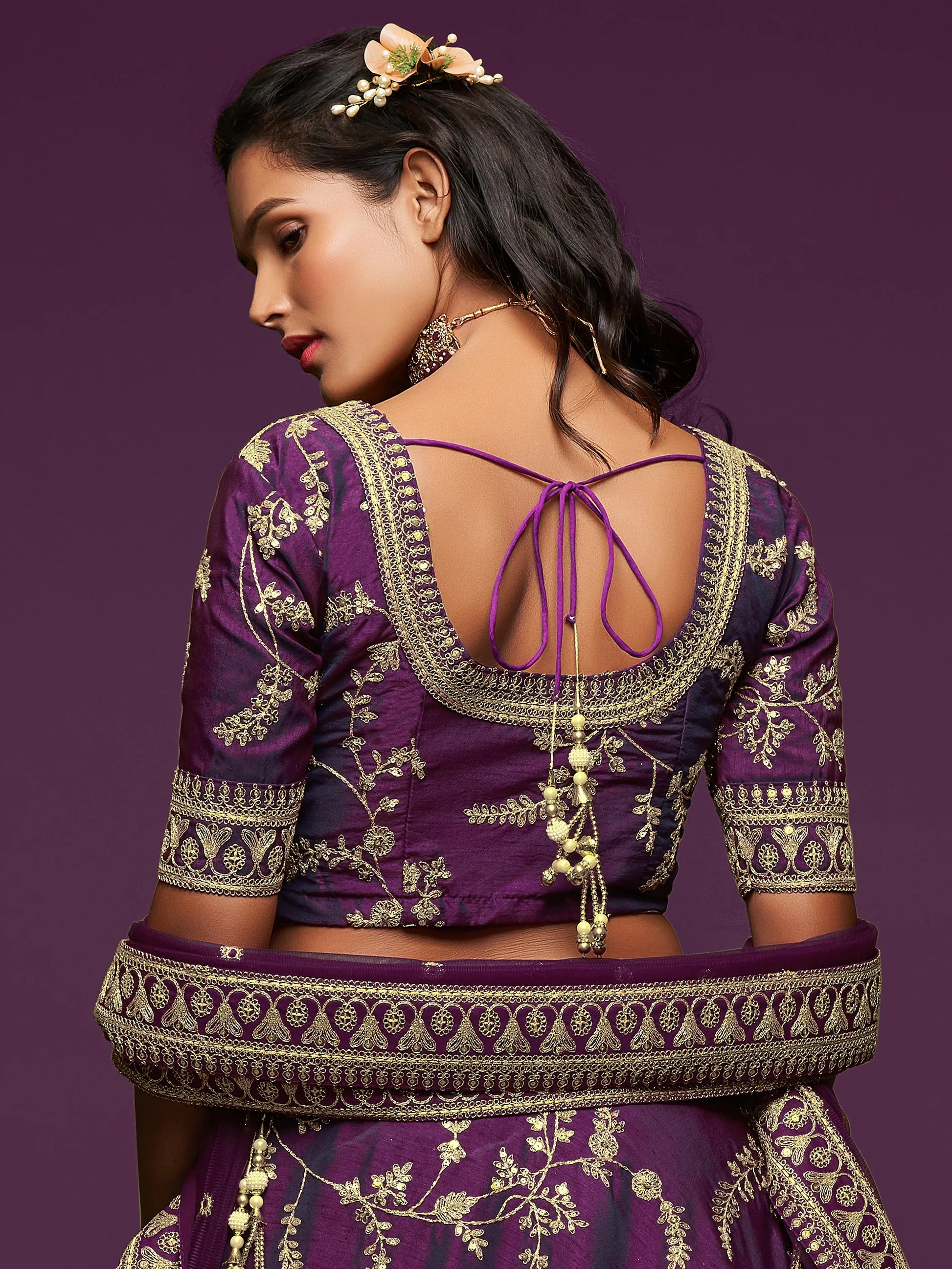 Pleasing Purple Thread Embroidery Art Silk Wedding Lehenga Choli - Zeel Clothing