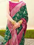 Pleasurable Green Zari Weaving Silk Function Wear Saree With Blouse - Zeel Clothing