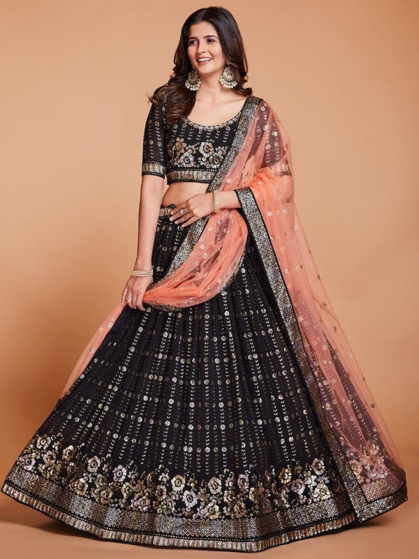 Plushy Brown Sequins Georgette Engagement Wear Lehenga Choli