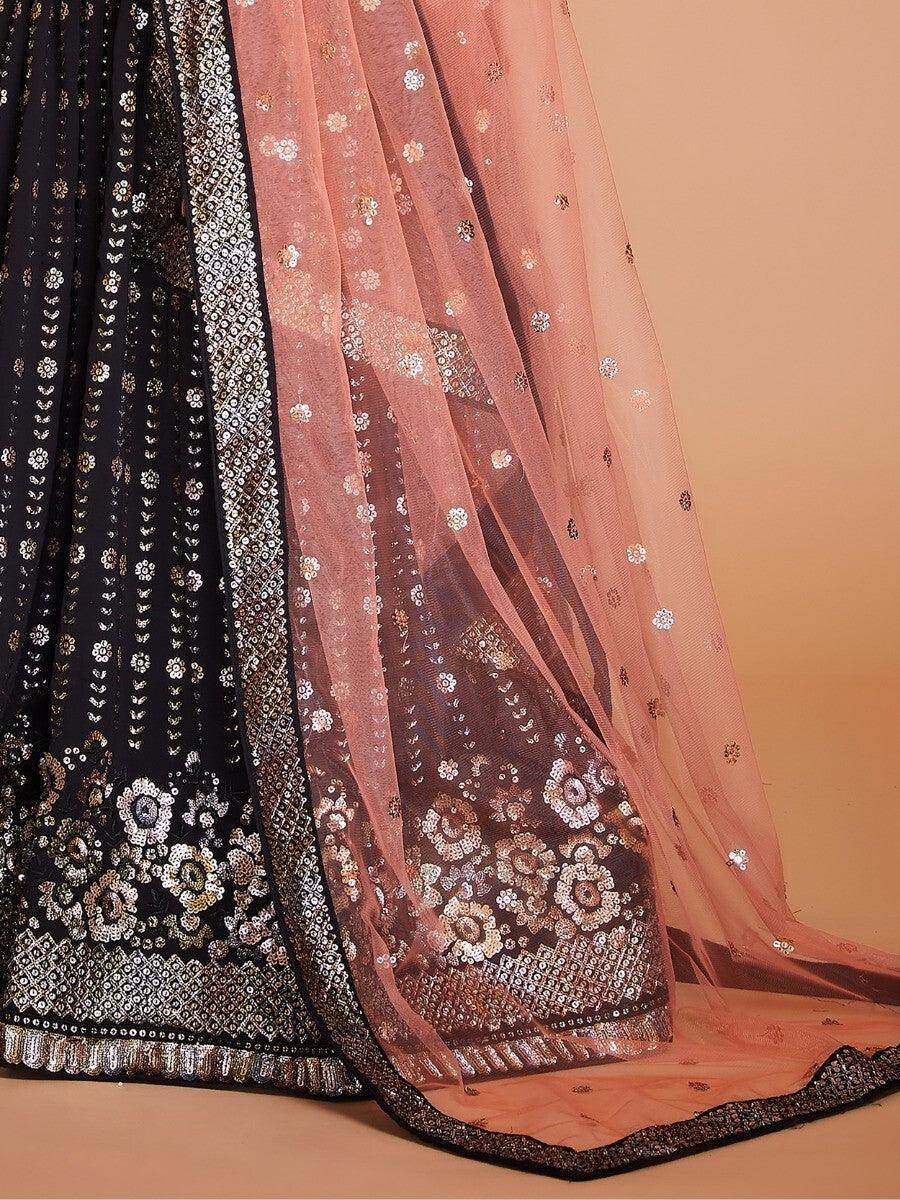 Plushy Brown Sequins Georgette Engagement Wear Lehenga Choli - Zeel Clothing