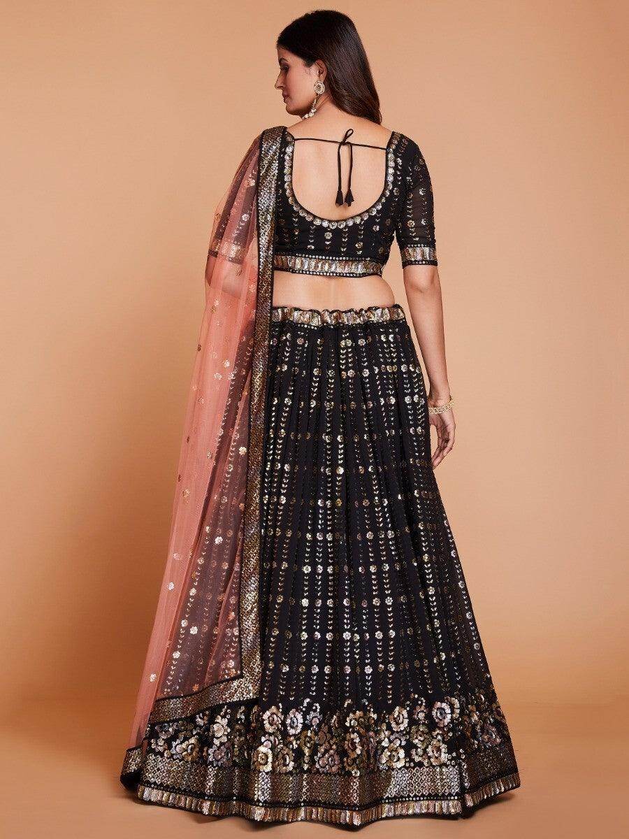 Plushy Brown Sequins Georgette Engagement Wear Lehenga Choli - Zeel Clothing
