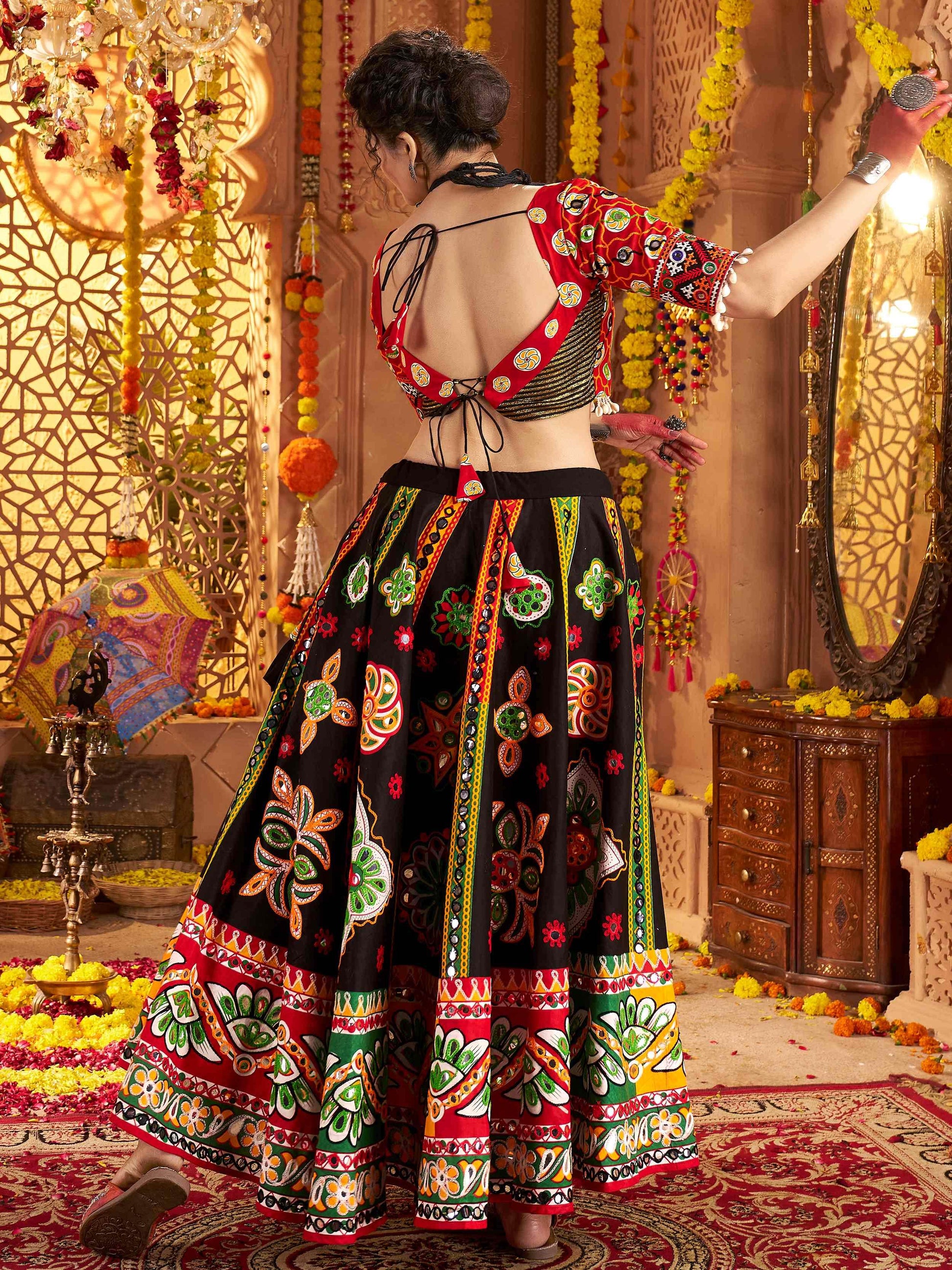 Precious Black Digital Printed Cotton Navratri Wear Lehenga Choli With Dupatta - Zeel Clothing