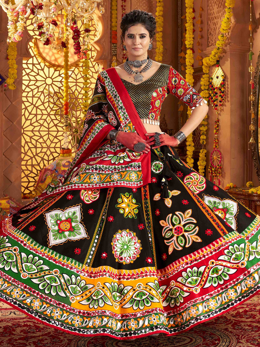 Precious Black Digital Printed Cotton Navratri Wear Lehenga Choli With Dupatta - Zeel Clothing