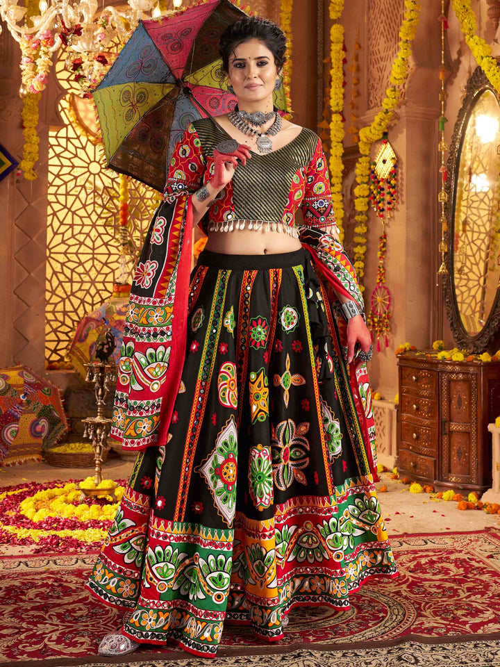 Precious Black Digital Printed Cotton Navratri Wear Lehenga Choli With Dupatta - Zeel Clothing