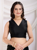 Precious Black Heavy Zari Border Work Chinon Silk Party Wear Saree - Zeel Clothing