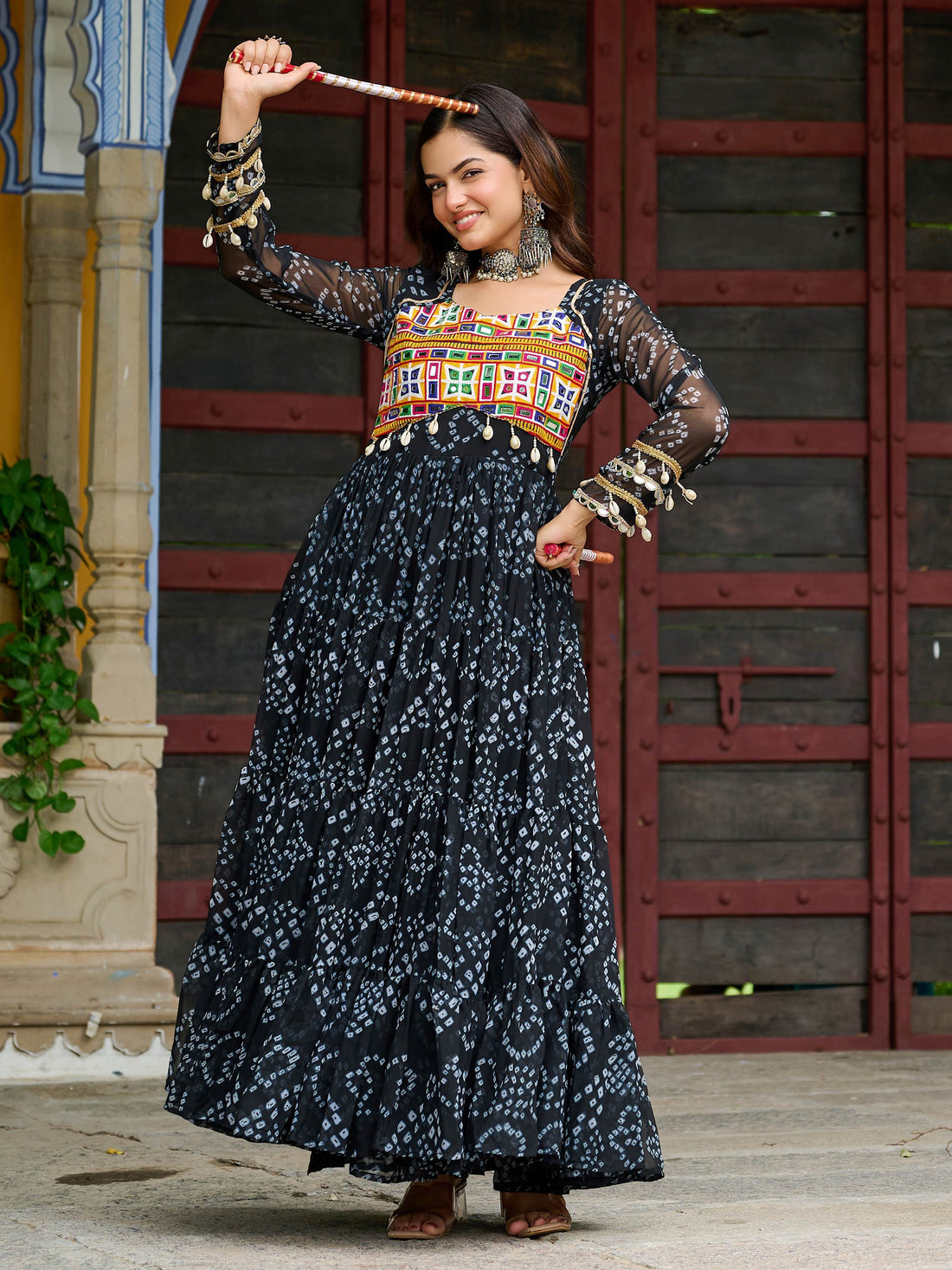 Precious Black Kutchi Patch Work Georgette Navratri Special Gown - Zeel Clothing