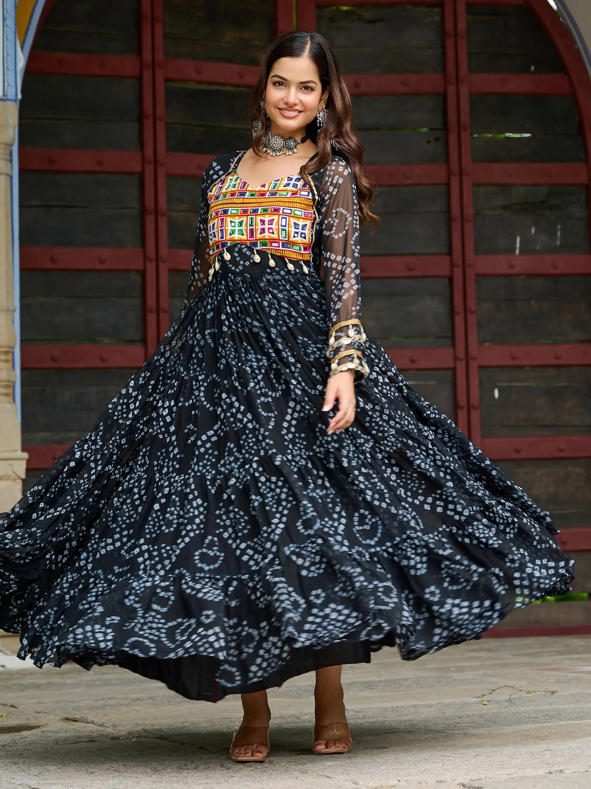 Precious Black Kutchi Patch Work Georgette Navratri Special Gown - Zeel Clothing