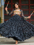 Precious Black Kutchi Patch Work Georgette Navratri Special Gown - Zeel Clothing