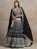 Precious Black Thread Work Georgette Engagement Wear Lehenga Choli