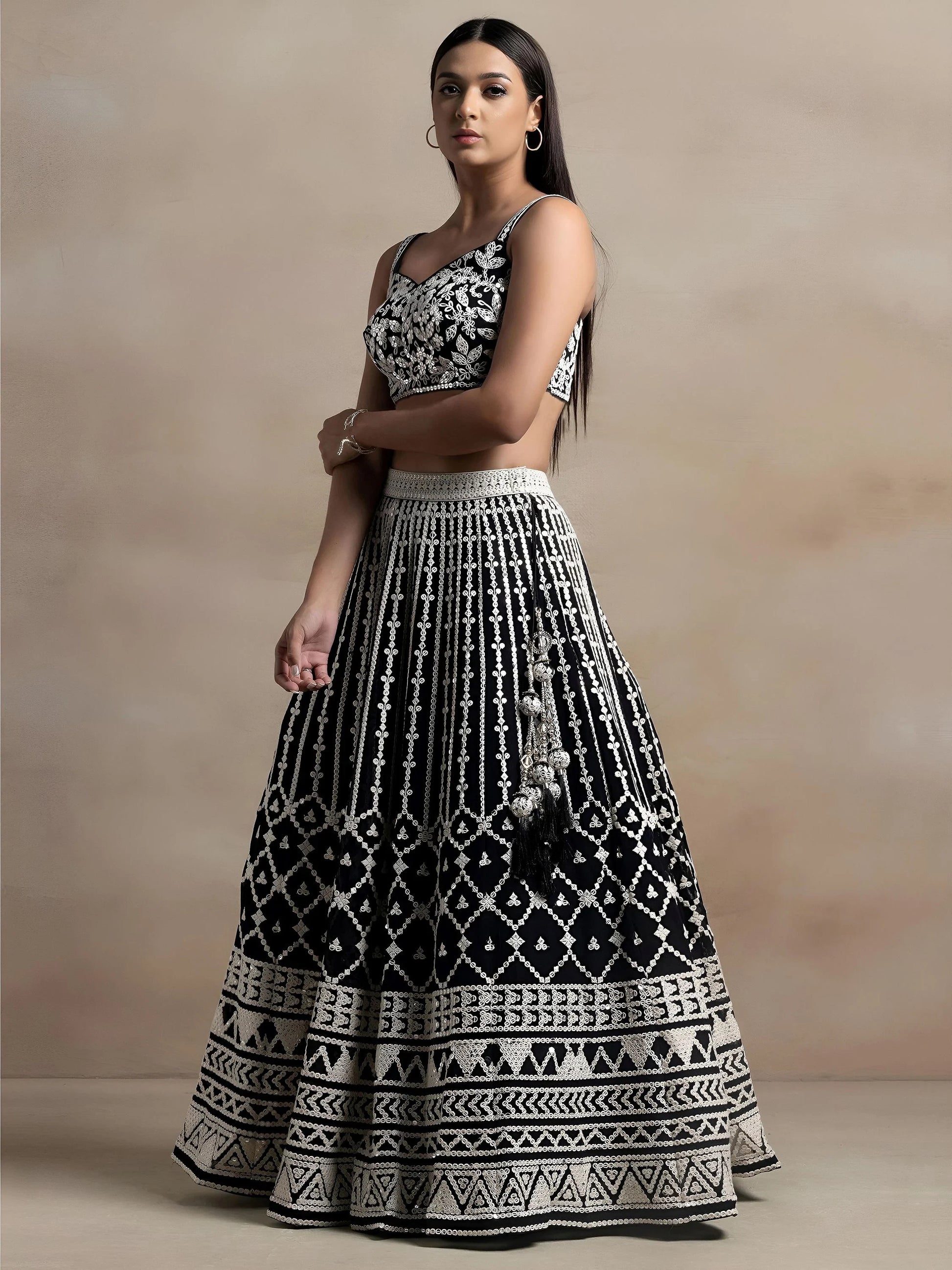 Precious Black Thread Work Georgette Engagement Wear Lehenga Choli