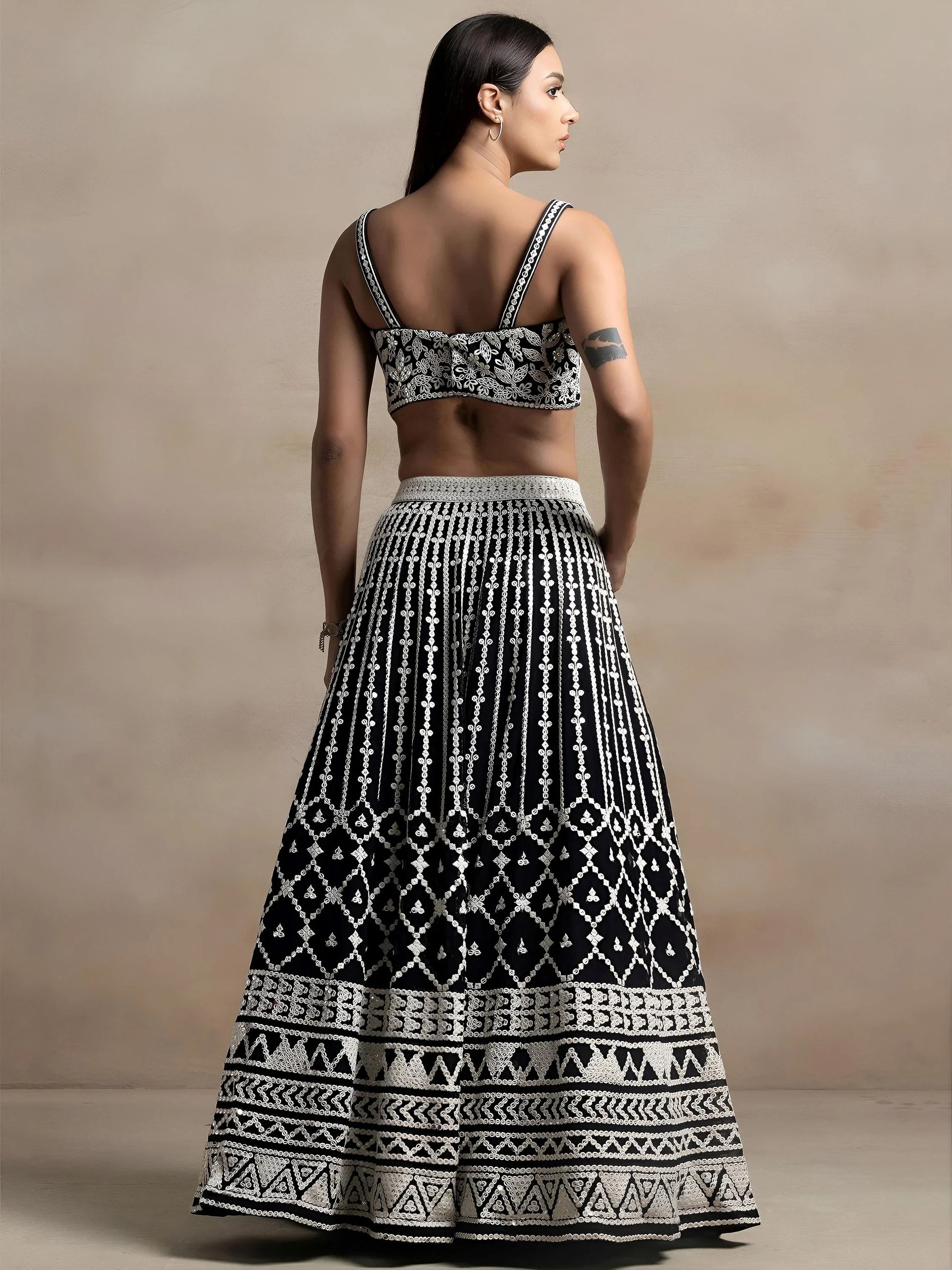 Precious Black Thread Work Georgette Engagement Wear Lehenga Choli