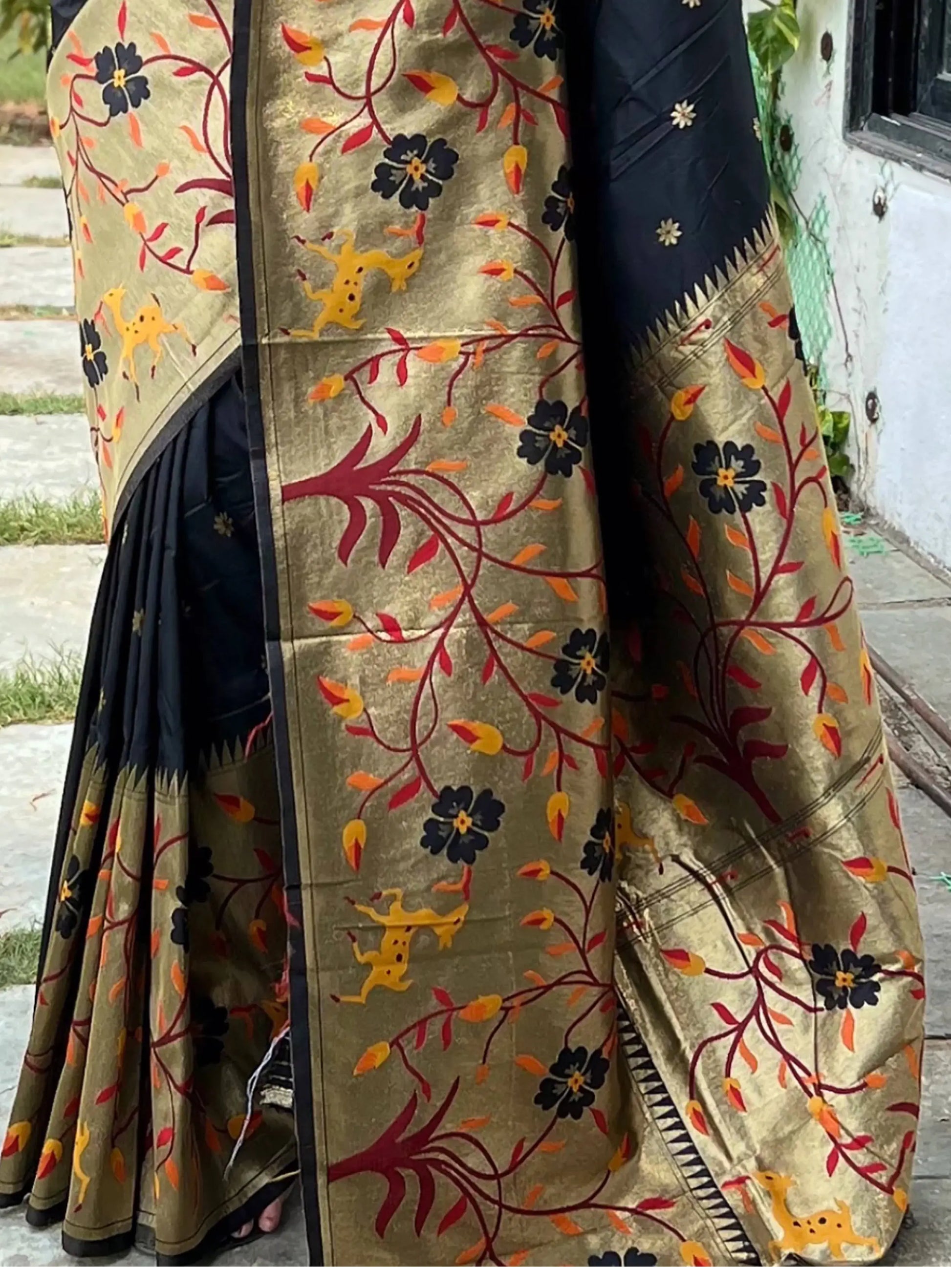 Precious Black Woven Paithani Silk Traditional Wear Saree With Blouse - Zeel Clothing
