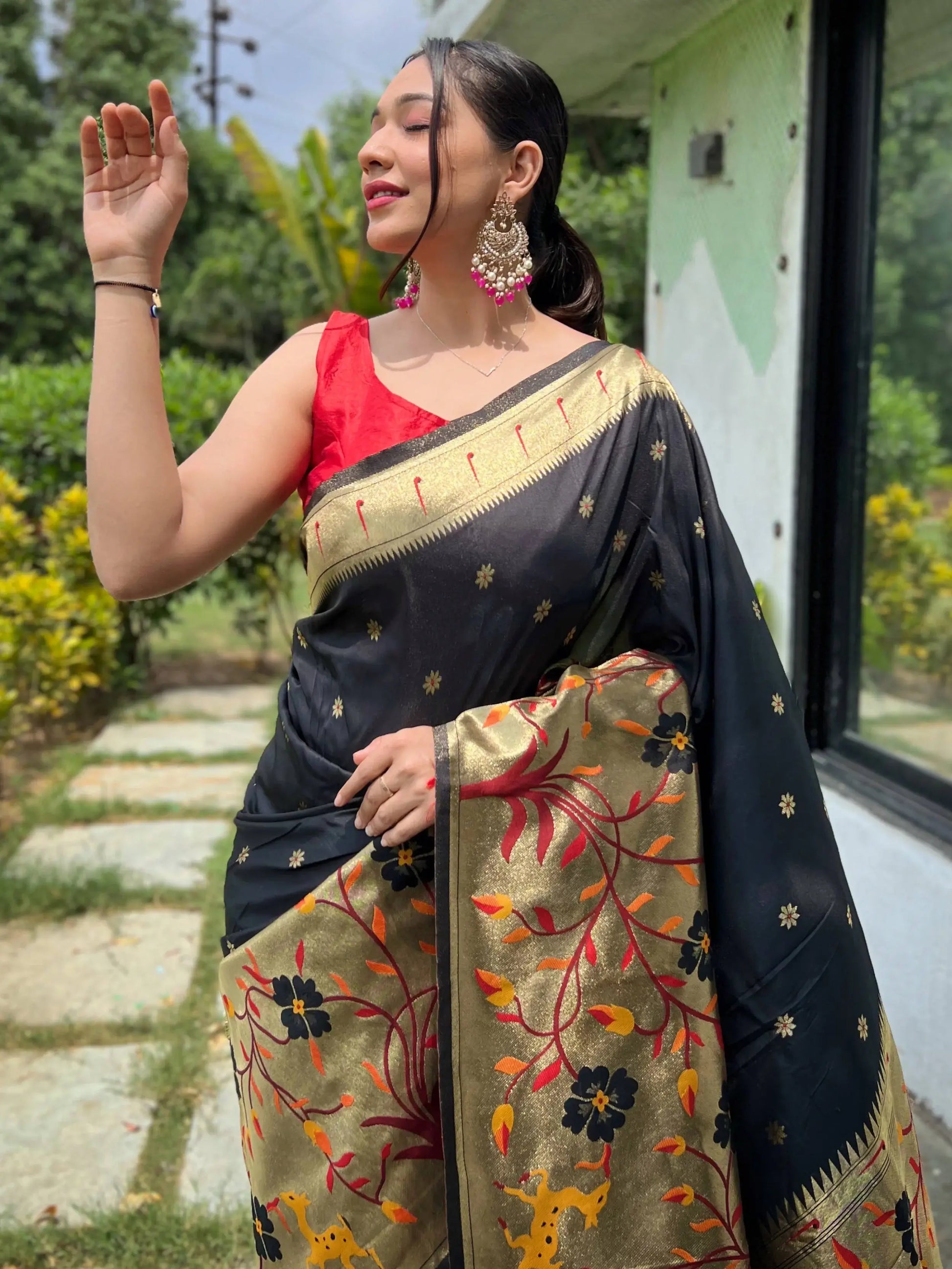 Precious Black Woven Paithani Silk Traditional Wear Saree With Blouse - Zeel Clothing