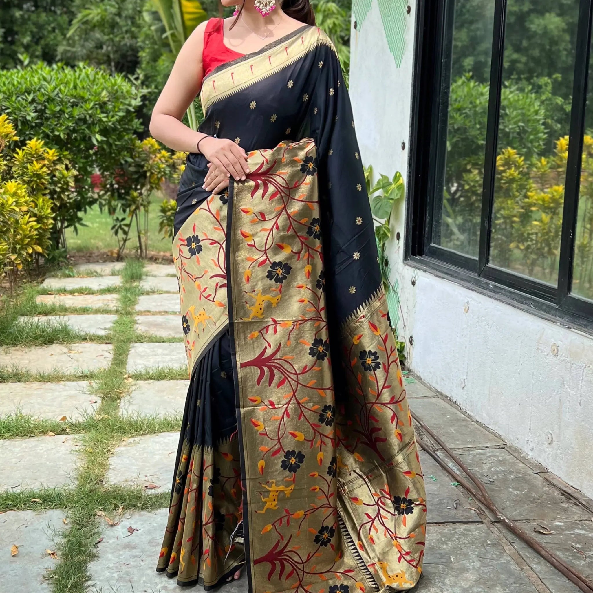 Precious Black Woven Paithani Silk Traditional Wear Saree With Blouse - Zeel Clothing