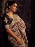 Precious Brown Heavy Lace Work Silk Wedding Wear Saree - Zeel Clothing