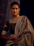 Precious Brown Heavy Lace Work Silk Wedding Wear Saree - Zeel Clothing