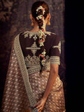 Precious Brown Heavy Lace Work Silk Wedding Wear Saree - Zeel Clothing