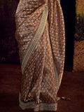 Precious Brown Heavy Lace Work Silk Wedding Wear Saree - Zeel Clothing