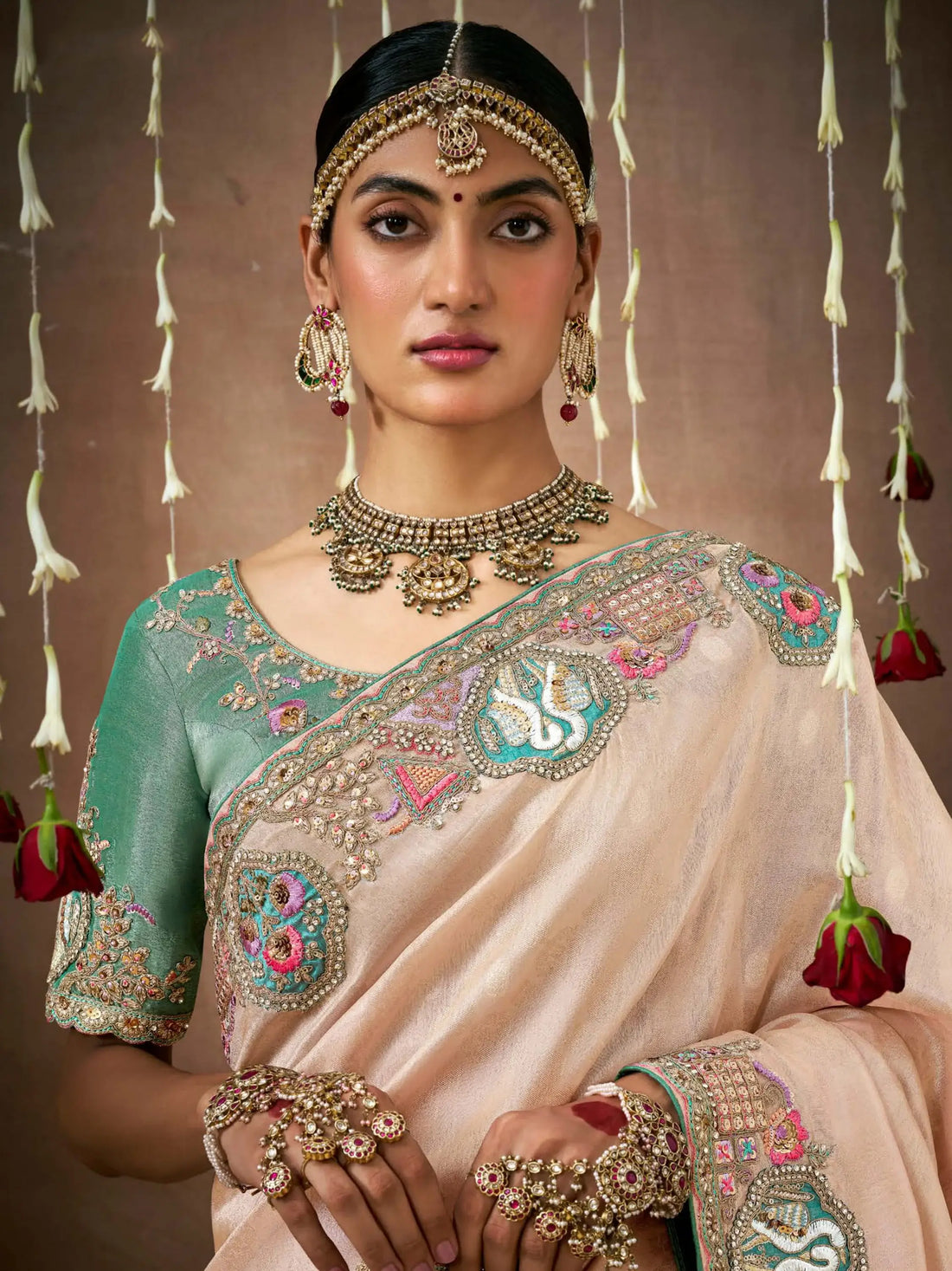 Precious Cream Heavy Border Work Silk Event Wear Saree With Blouse - Zeel Clothing