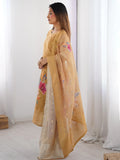 Precious Cream Jacquard Work Chanderi Silk Festive Wear Pant Suit - Zeel Clothing