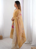 Precious Cream Jacquard Work Chanderi Silk Festive Wear Pant Suit - Zeel Clothing