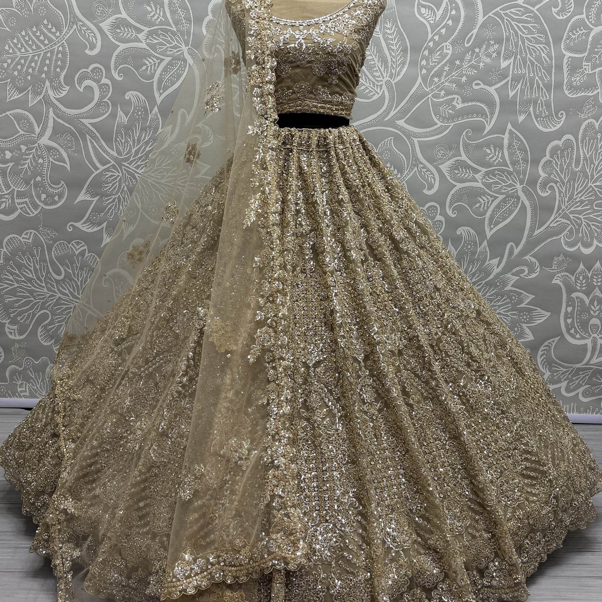 Precious Golden Sequins Heavy Net Bridal Lehenga Choli With Dupatta - Zeel Clothing
