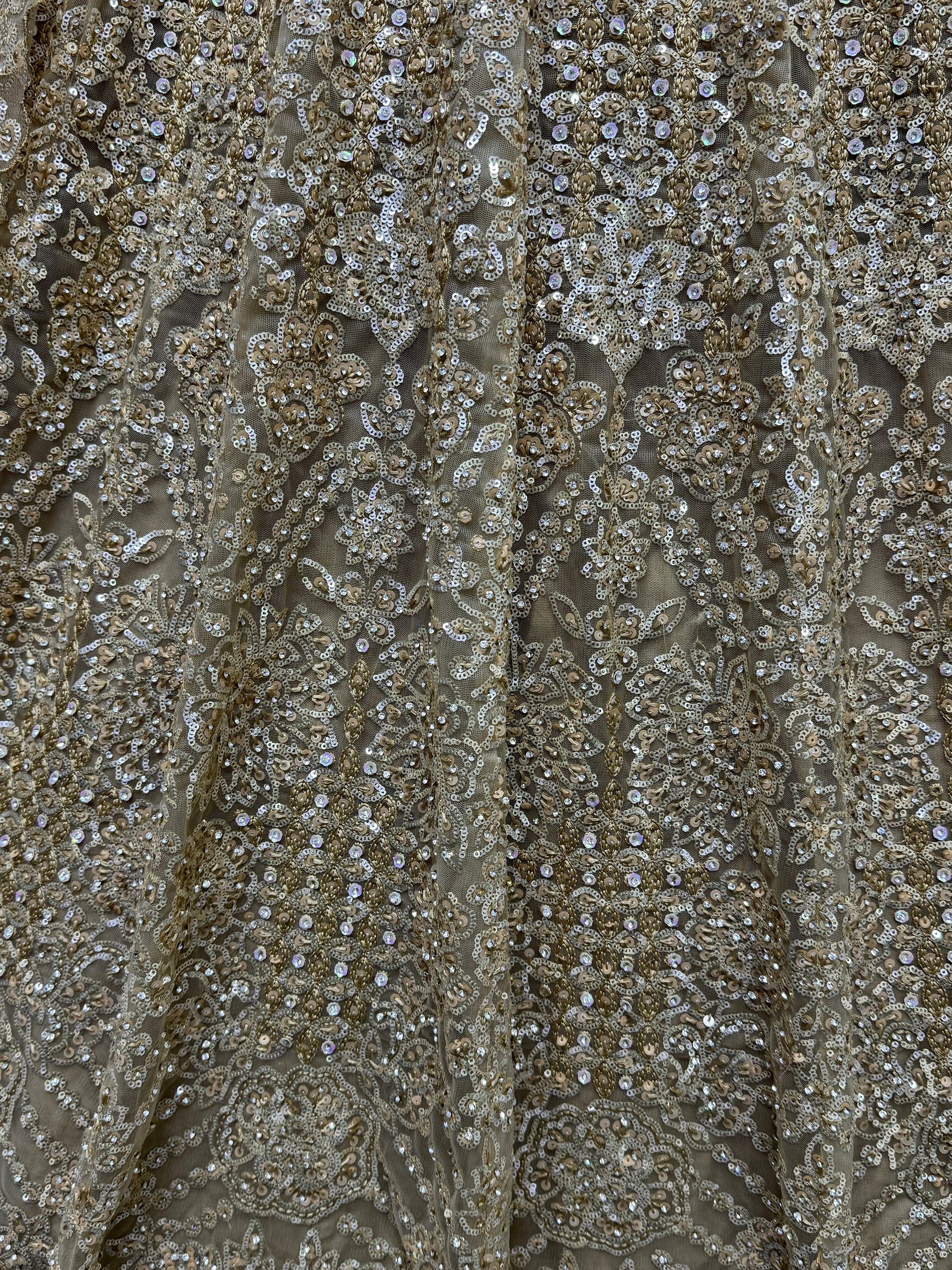 Precious Golden Sequins Heavy Net Bridal Lehenga Choli With Dupatta - Zeel Clothing