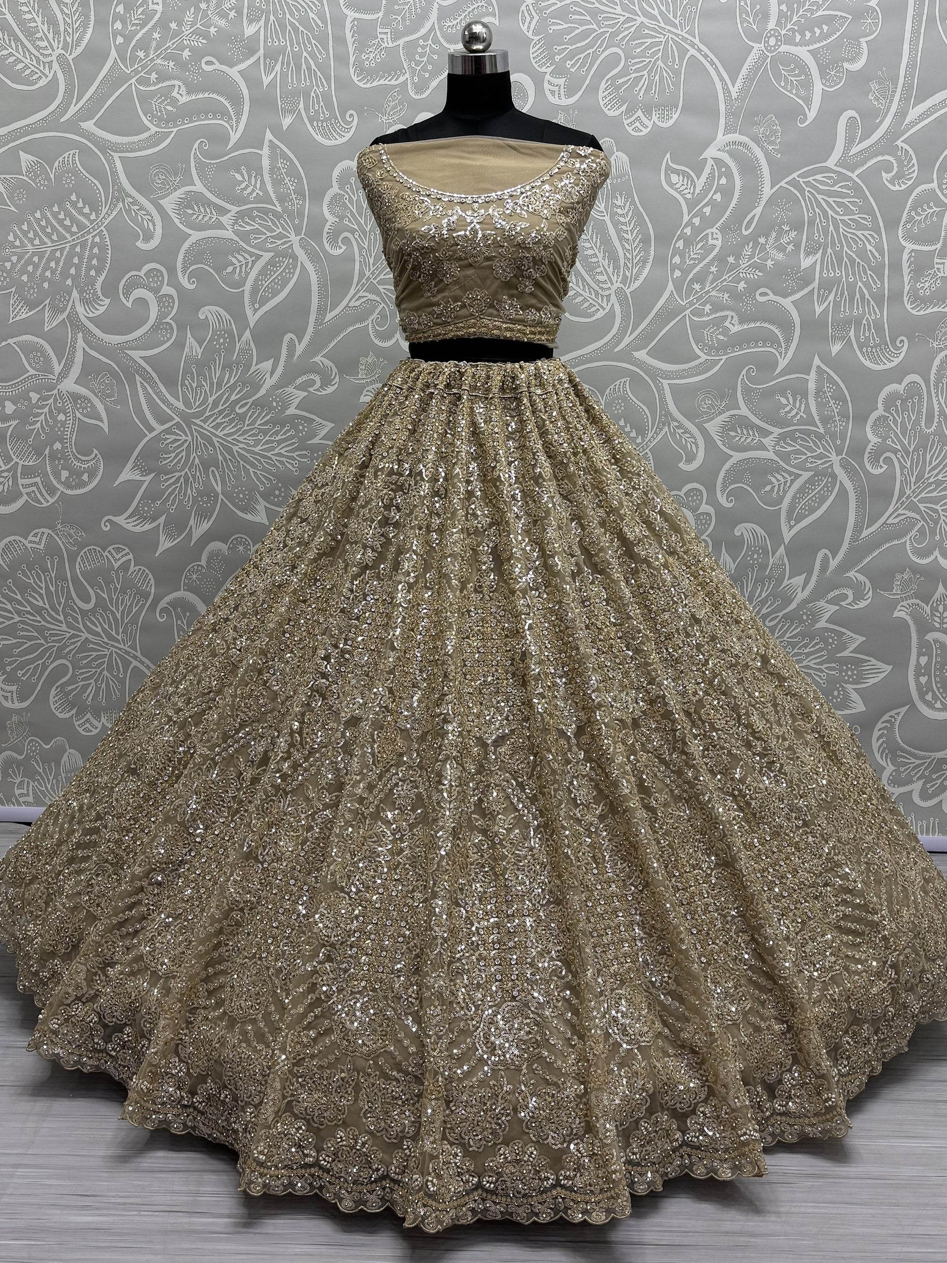 Precious Golden Sequins Heavy Net Bridal Lehenga Choli With Dupatta - Zeel Clothing