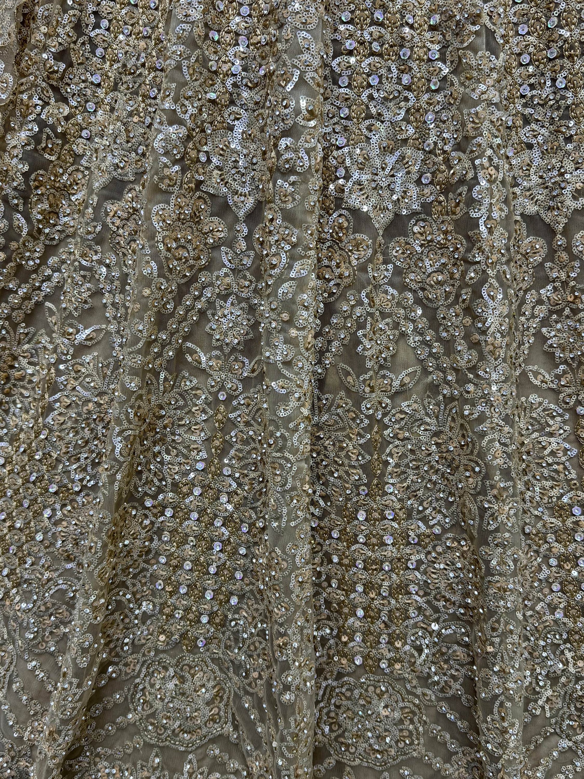 Precious Golden Sequins Heavy Net Bridal Lehenga Choli With Dupatta - Zeel Clothing