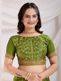 Precious Green Bandhej Printed Silk Mehendi Wear Saree - Zeel Clothing