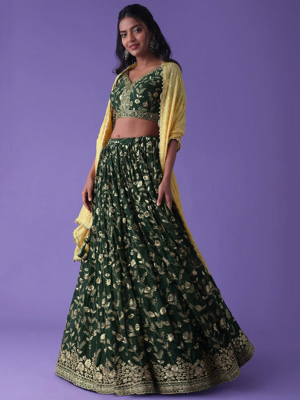 Precious Green Dori Embroidered Georgette Bridal Wear Lehenga Choli - Zeel Clothing