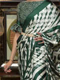 Precious Green Printed Satin Festival Wear Saree With Blouse - Zeel Clothing