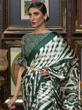 Precious Green Printed Satin Festival Wear Saree With Blouse - Zeel Clothing