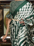 Precious Green Printed Satin Festival Wear Saree With Blouse - Zeel Clothing