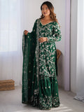 Precious Green Thread Work Chinon Festival Wear Sharara Suit - Zeel Clothing