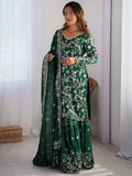 Precious Green Thread Work Chinon Festival Wear Sharara Suit - Zeel Clothing
