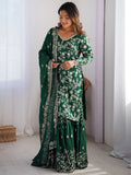 Precious Green Thread Work Chinon Festival Wear Sharara Suit - Zeel Clothing