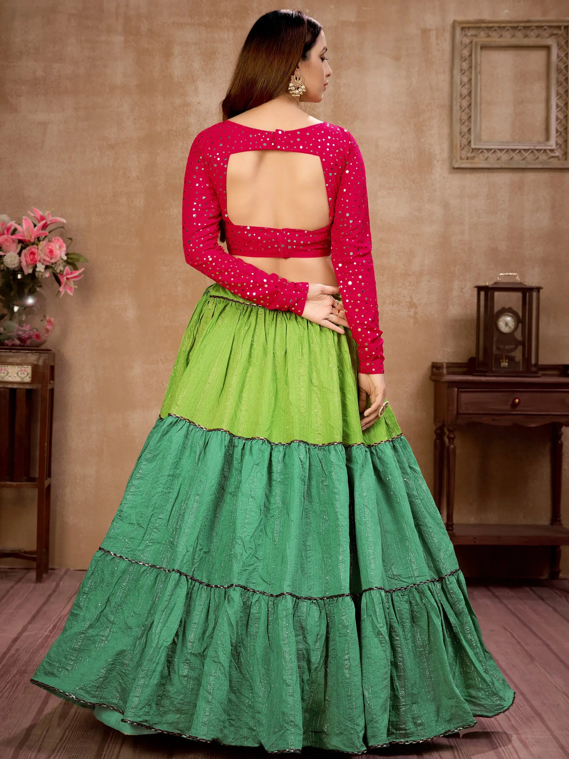 Precious Green Zari Work Cotton Wedding Lehenga Choli With Dupatta - Zeel Clothing