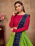 Precious Green Zari Work Cotton Wedding Lehenga Choli With Dupatta - Zeel Clothing
