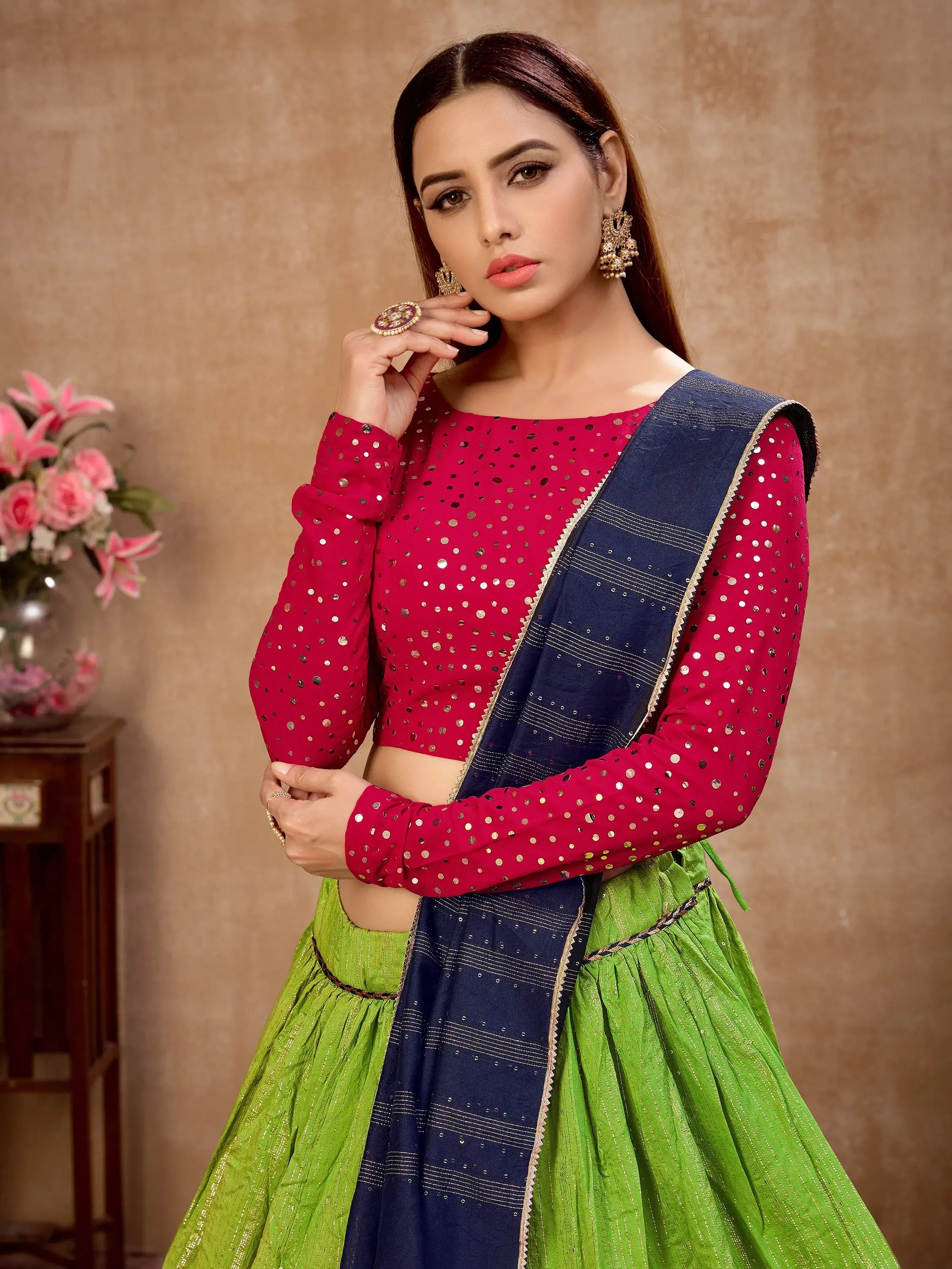 Precious Green Zari Work Cotton Wedding Lehenga Choli With Dupatta - Zeel Clothing