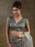 Precious Grey Zari Weaving Organza Event Wear Pre-Stitched Saree - Zeel Clothing