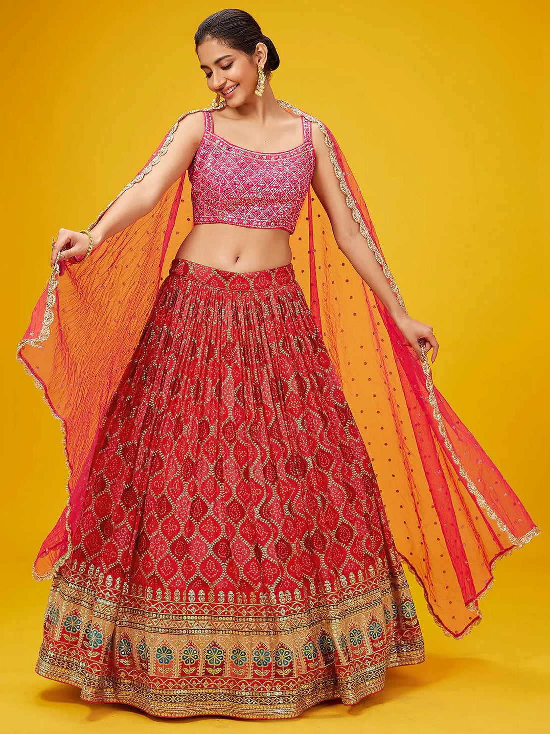 Precious Hot Pink Sequins Embroidered georgette Event Wear Lehenga Choli
