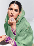Precious Light Green Sequins Organza Party Wear Saree With Blouse - Zeel Clothing