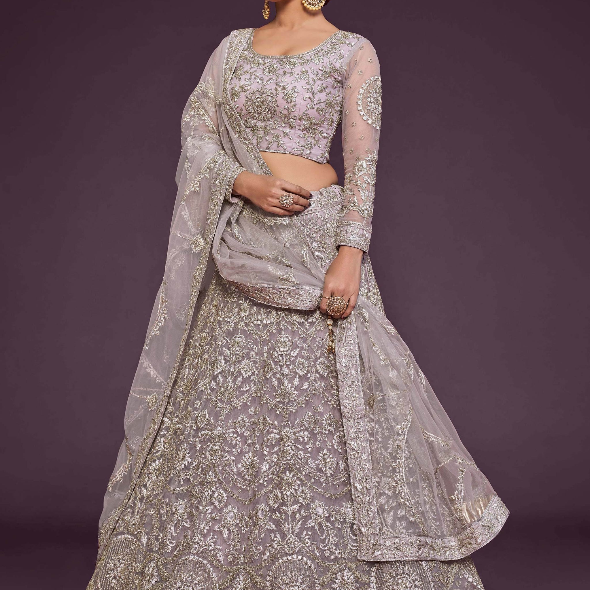 Precious Lilac Embroidered Soft Net Lehenga Choli With Dupatta - Zeel Clothing