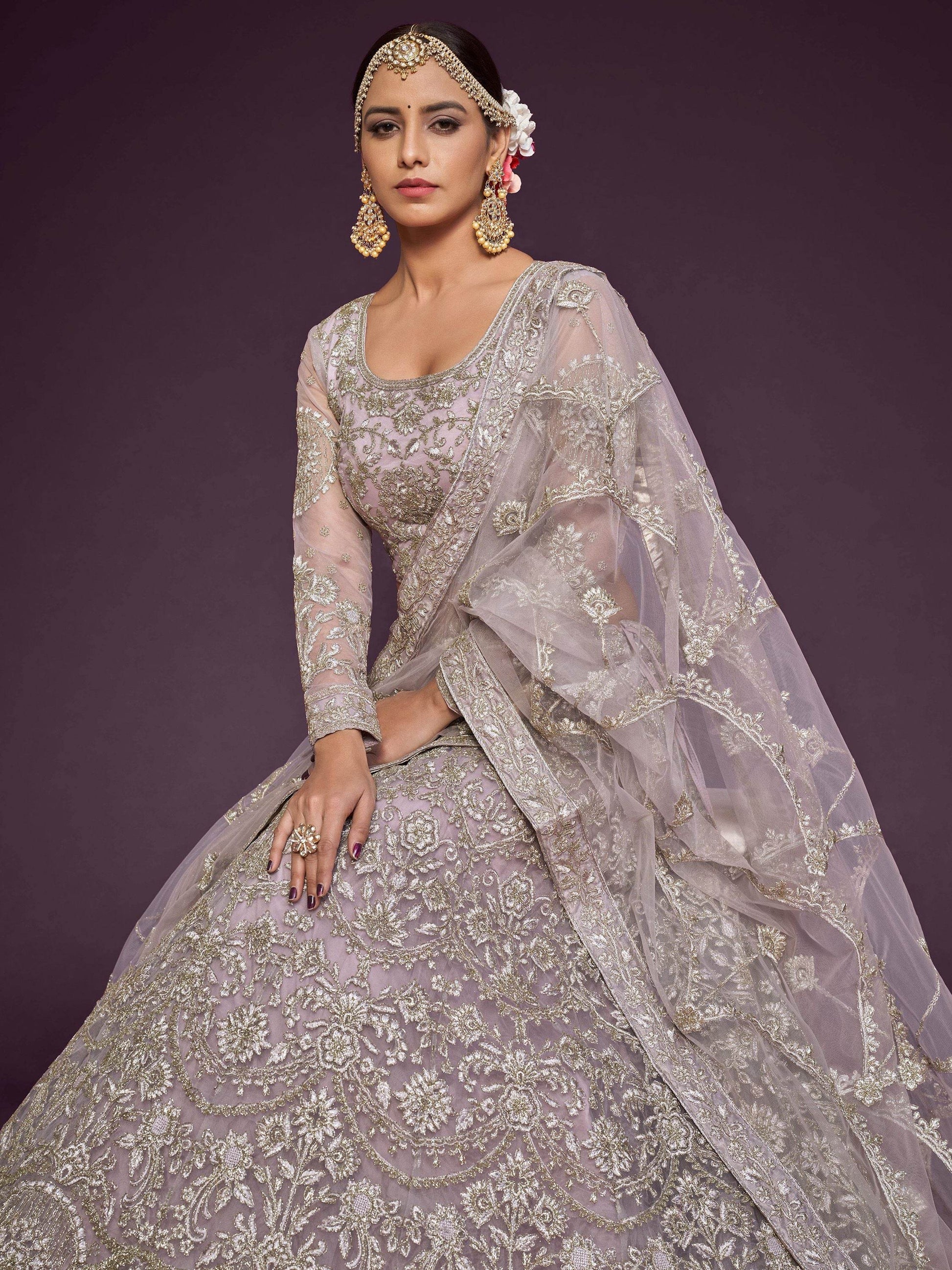 Precious Lilac Embroidered Soft Net Lehenga Choli With Dupatta - Zeel Clothing